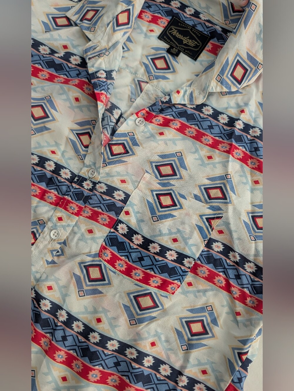 Threadgrilt Women’s Short-Sleeve Button-Down Geometric Print Sz M. - Picture 4 of 10